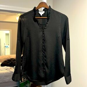 Express Portofino Ruffle Blouse Slim Fit Roll Up Sleeves